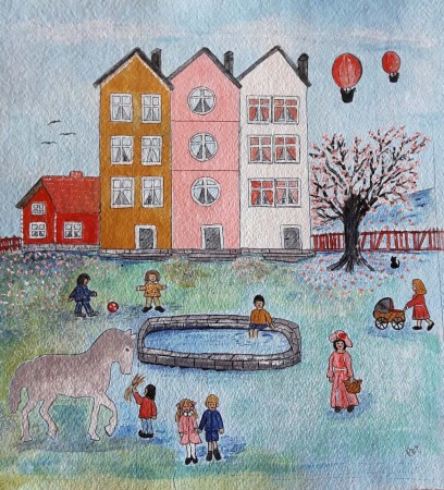 Akryl på indiskt handgjort akvarellpapper 30 x 30 cm. 